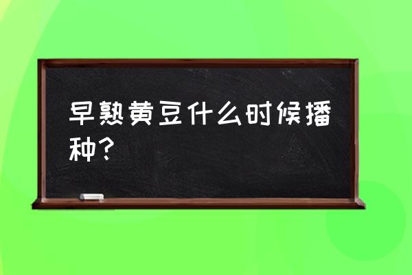 种豆子的最佳时间去哪里种 早熟黄豆什么时候播种？